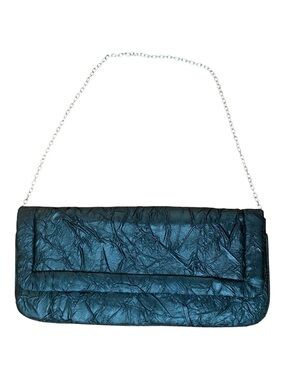 La Sera by Franchi Black Foldover Clutch Chain Shoulder Bag Evening Purse